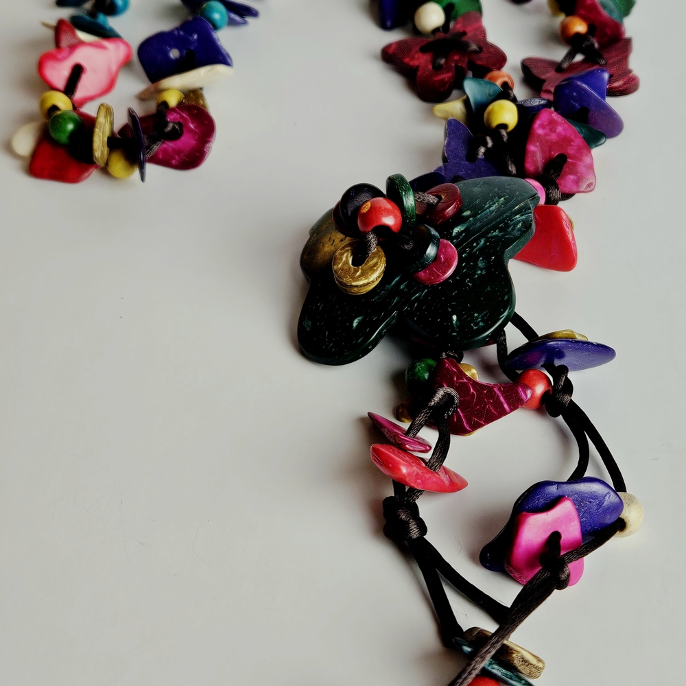 Hand Crafted Multicolor Butterfly Statement Neckl… - image 2